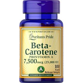 Бета-каротин Beta-Carotene Puritans Pride 25 000 МЕ 100 гелевых капсул 