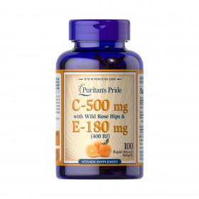 Vitamin C E 500 mg with Rose Hips Puritans Pride Витамин С  Е  500 мг с шиповником 100 капсул