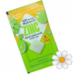 Пастилки от боли в горле, для иммунитета, Mybacin Zinc,  Лайм, 10 шт.
