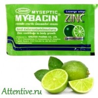 От боли в горле, эффективные антибактериальные пастилки, Mybacin Lozenges, 10 шт  